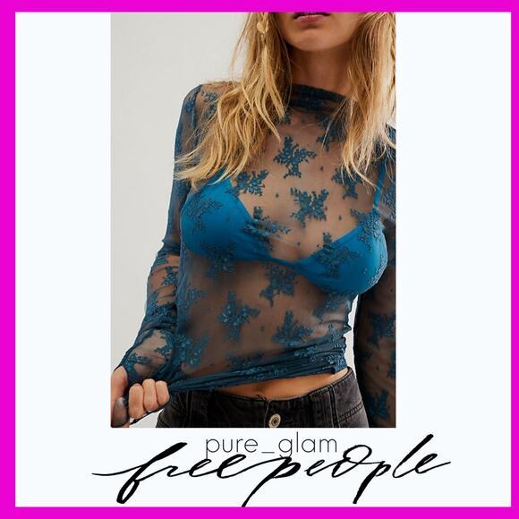 Free People mesh top floral design - Picture 1 of 4